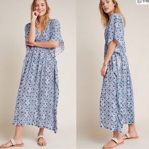 Anthropologie Rujuta Shira Cinch Caftan Dress Blue Lotus One Size